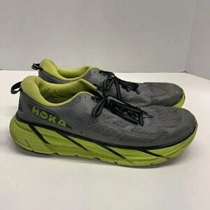 Hoka Clifton 2 Men's Athletic Sneakers Lace Up Shoes Gray Neon Yellow Size 11.5